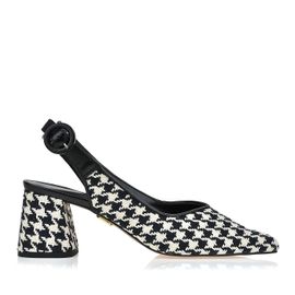Slingback Salto Médio Gros Pied Poule Black