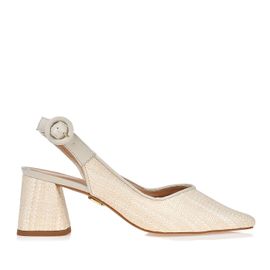 Slingback Salto Médio Rafia Perola
