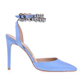 Slingback Salto Alto Satin Denim