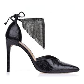 Slingback Salto Alto Croco Preta