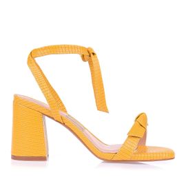 Sandália Salto Médio Lizard Metal Amarelo