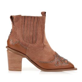 Bota Salto Médio Couro Fossil Carameloo