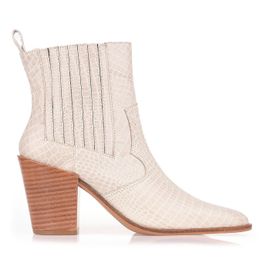 Bota Salto Médio Mini Croco Off White