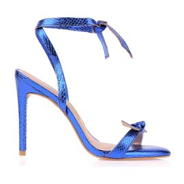 Sandália Salto Alto Metal Serpente Azul