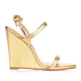 Anabela Salto Alto Metal Serpente Ouro