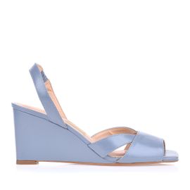 Anabela Salto Médio New Couro Denim