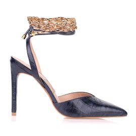 Slingback Salto Alto Croco Marinho