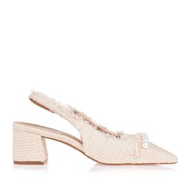 Slingback Salto Médio Lona Ari Off White