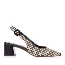 Slingback Salto Médio Pied Poule Straw