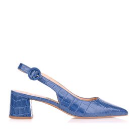 Slingback Salto Médio Croco Safira
