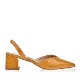 Slingback Salto Médio Croco Mustard