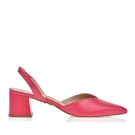 Slingback Salto Médio Snake Couro Rosa