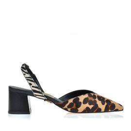 Slingback Salto Médio Fur Onça Bege