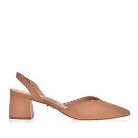 Slingback Salto Médio Suede Tan