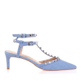 Slingback Salto Médio Croco Denim
