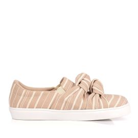 Tênis Salto Baixo Sarja Stripe Nude