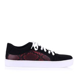 Tênis Cadarço Baixo Camurça Preto/Snake Vermelho