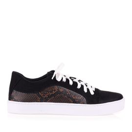 Tênis Cadarço Baixo Camurça Preto/Snake Carameloo