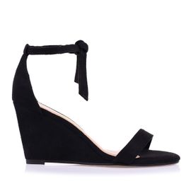 Anabela Salto Médio Tira/Lace Up Camurça Preto