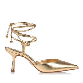 Slingback Salto Médio Metalizado Dourada