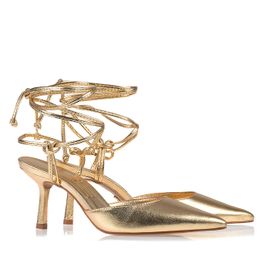 Slingback Salto Médio Metalizado Dourada