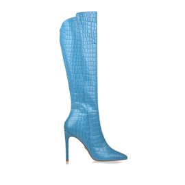 Bota Salto Alto Croco Denim