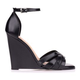 Anabela Salto Alto New Couro Preto