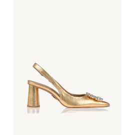Slingback Salto Médio Metalizado Or