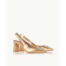 Slingback Salto Médio Metalizado Or