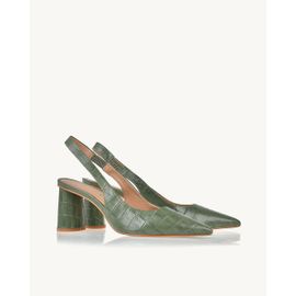 Slingback Salto Médio Aligator Olivine