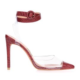 Slingback Salto Alto Mini Croco Vermelho