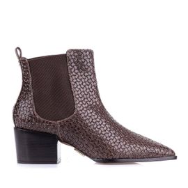 Bota Salto Médio Leather Tressê Café