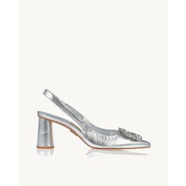 Slingback Salto Médio Metalizado Silver