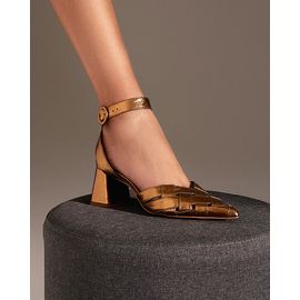 Slingback Salto Médio Metalizado Old Gold