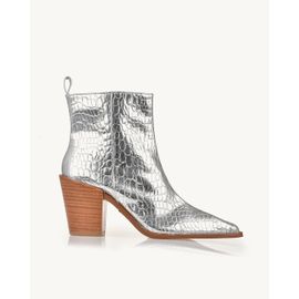 Bota Salto Médio Croco Silver