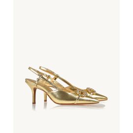 Slingback Salto Médio Metalizado Or
