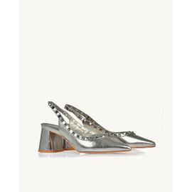 Slingback Salto Médio Metalizado Old Silver