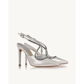 Slingback Salto Alto Sued Silver