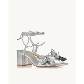 Sandália Salto Médio Metalizado Silver