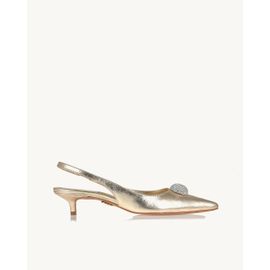 Slingback Salto Médio Metalizado Ouro Light