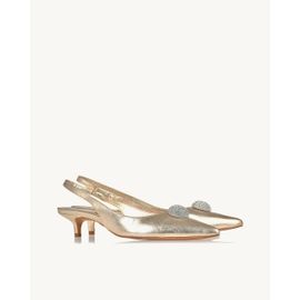 Slingback Salto Médio Metalizado Ouro Light
