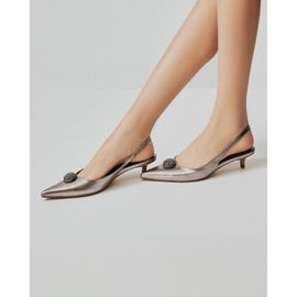 Slingback Salto Médio Metalizado Old Silver