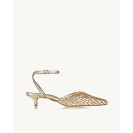 Slingback Salto Médio Trança Ouro Claro