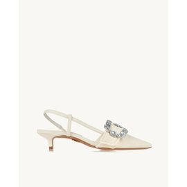 Slingback Salto Médio Lona Cru