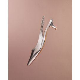 Slingback Salto Médio Metalizado Silver