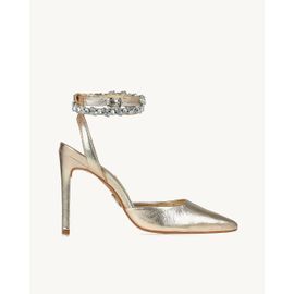 Slingback Salto Alto Metalizado Ouro Light