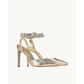 Slingback Salto Alto Metalizado Ouro Light