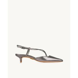 Slingback Salto Médio Craqueler Old Silver