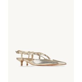 Slingback Salto Médio Craqueler Ouro Light