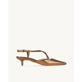 Slingback Salto Médio Craqueler Old Gold